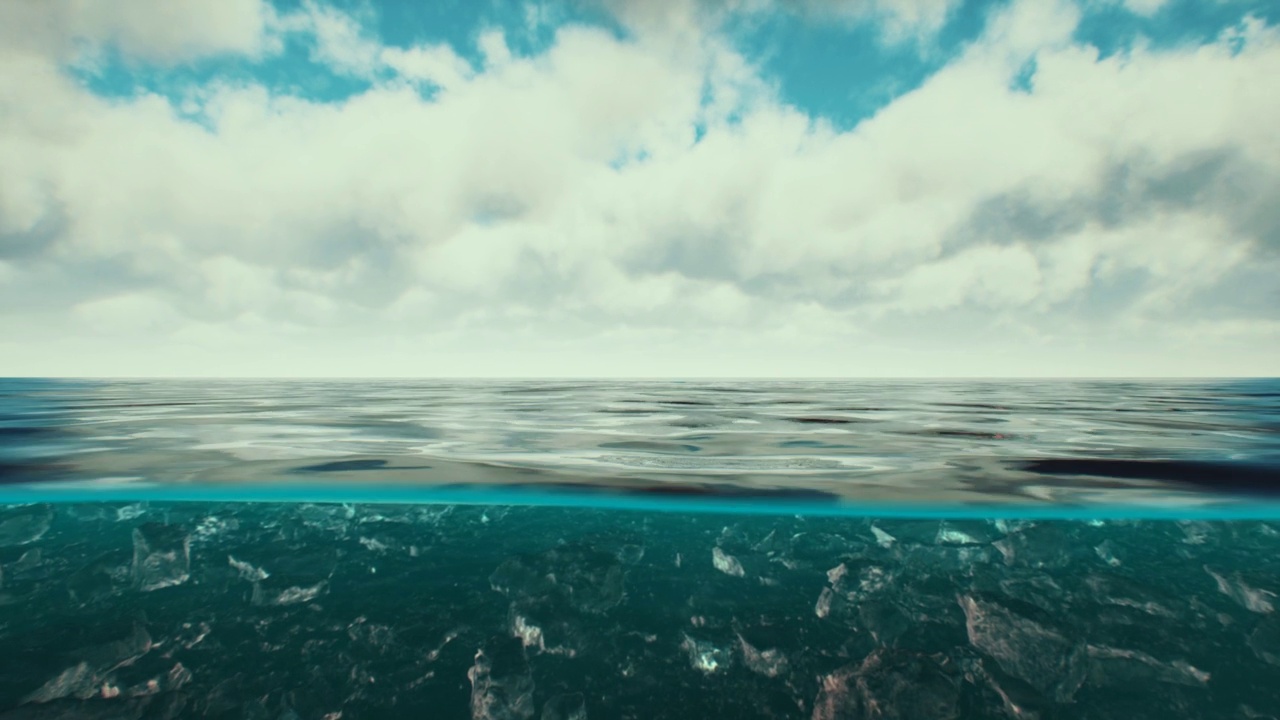 加勒比海上空和水下的云的分裂视图视频下载