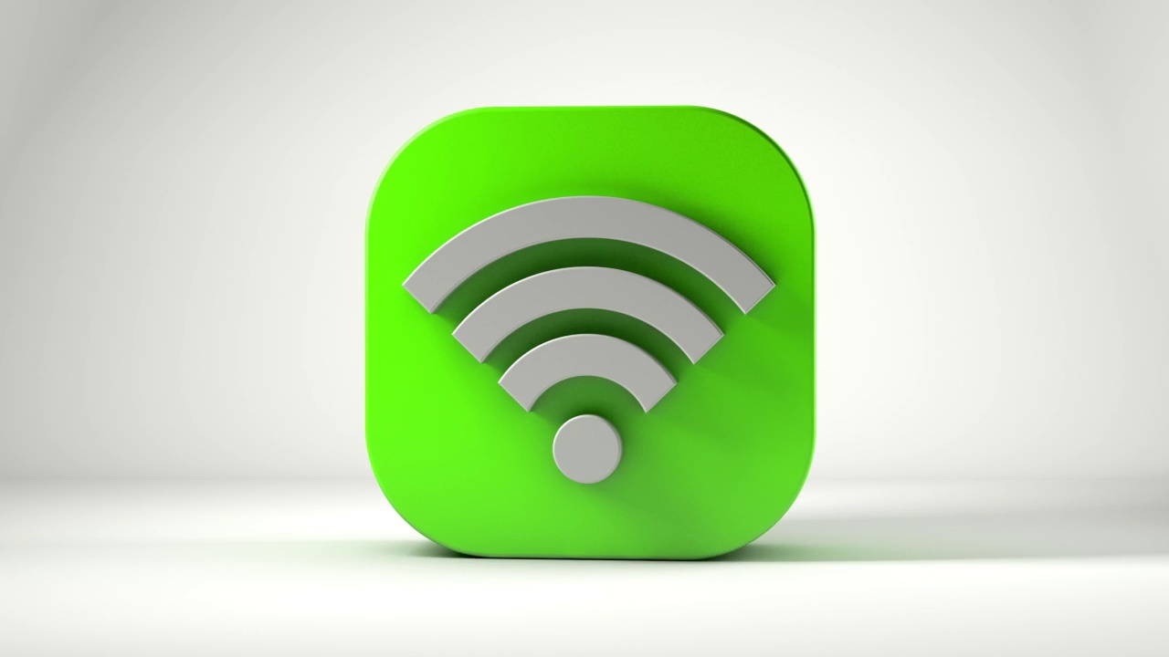 Wifi图标绿色孤立在白色背景上。三维演示视频下载