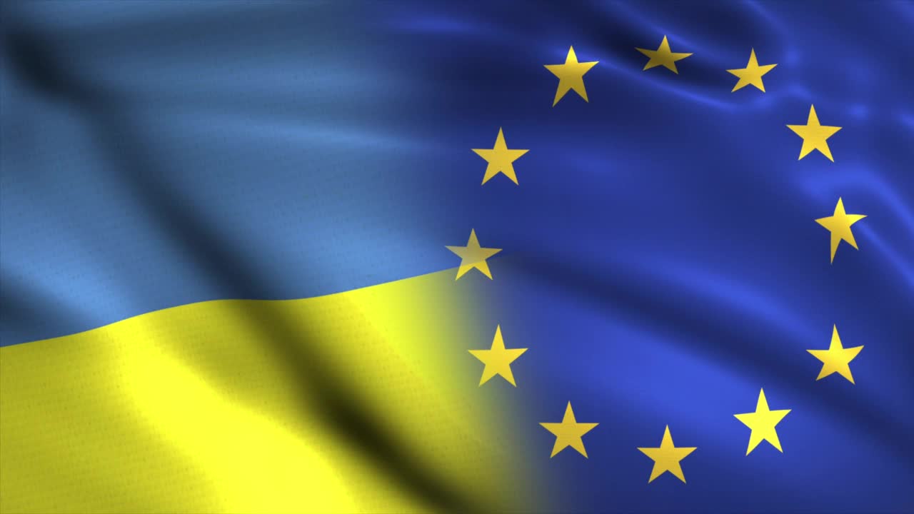 欧盟和乌克兰国旗飘扬视频下载