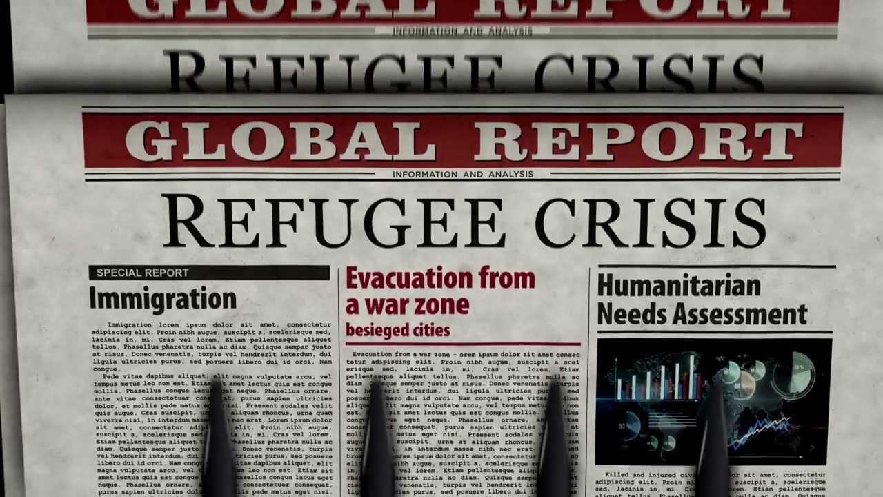 难民危机和人道主义援助报纸印刷视频素材