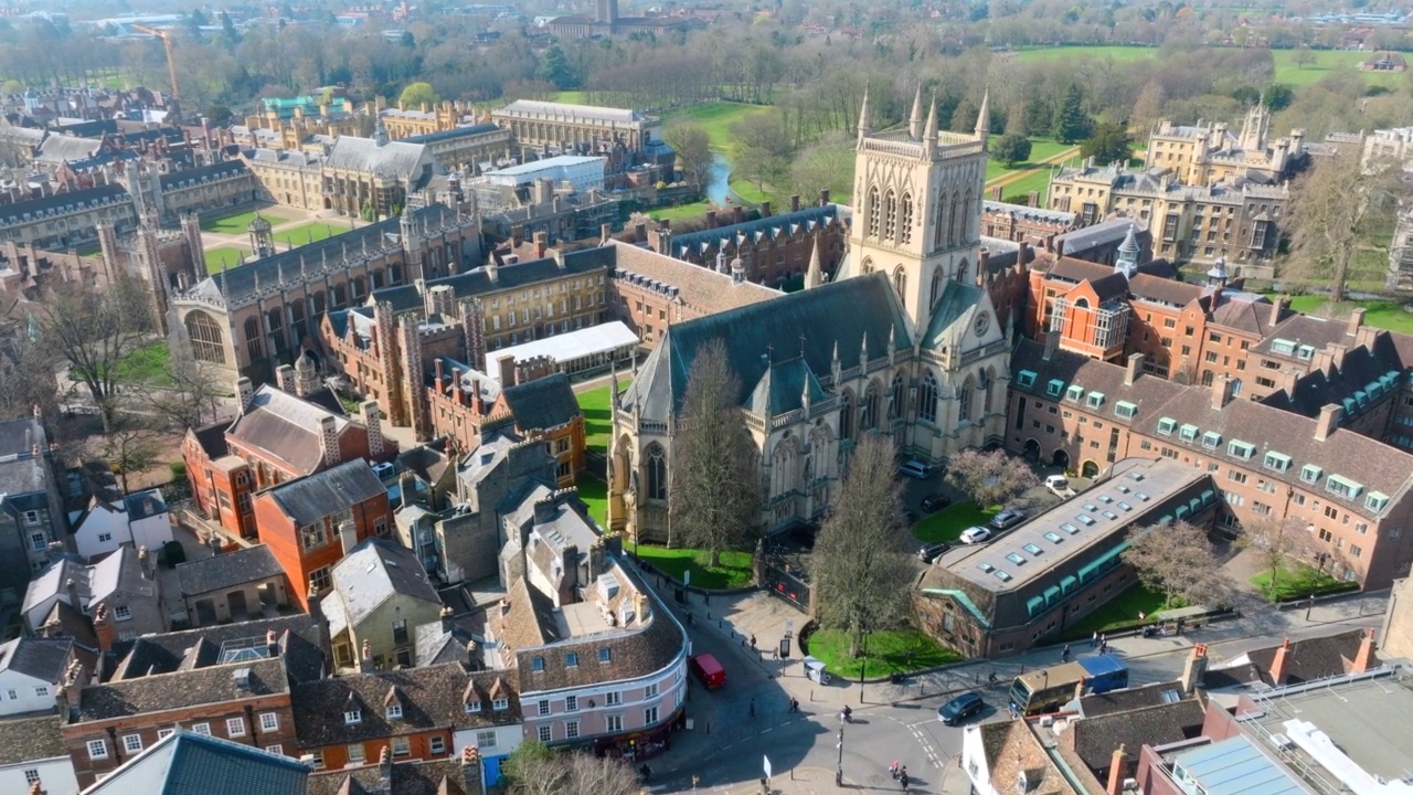 英国剑桥大学和学院的鸟瞰图视频下载