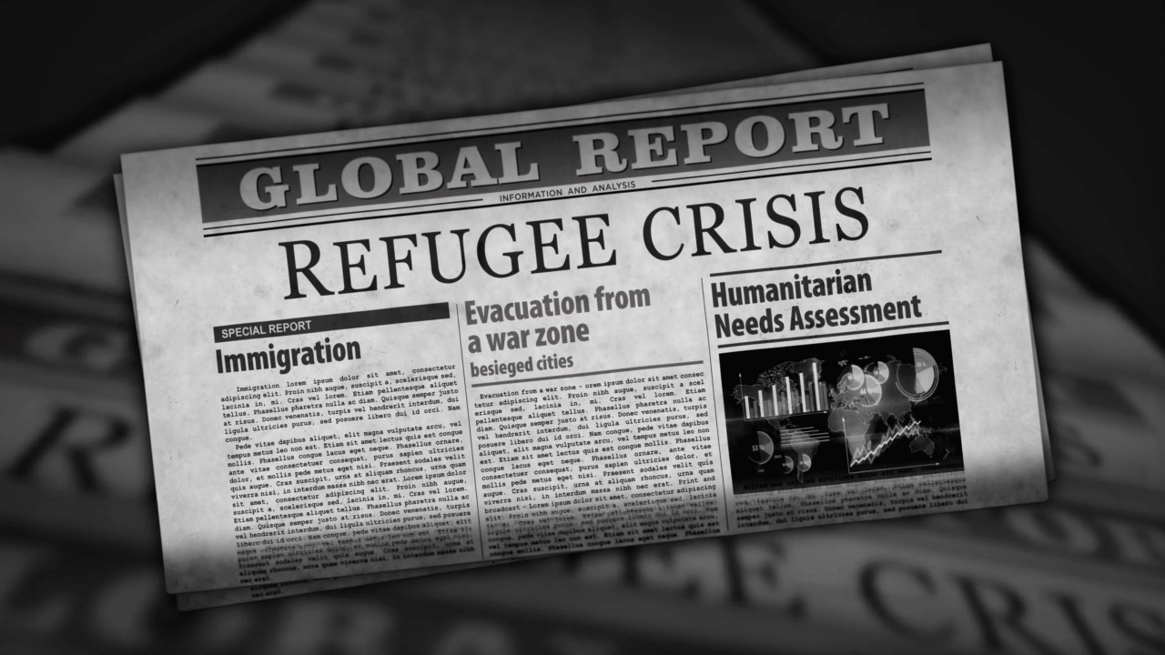 难民危机和人道主义援助复古报纸印刷视频素材