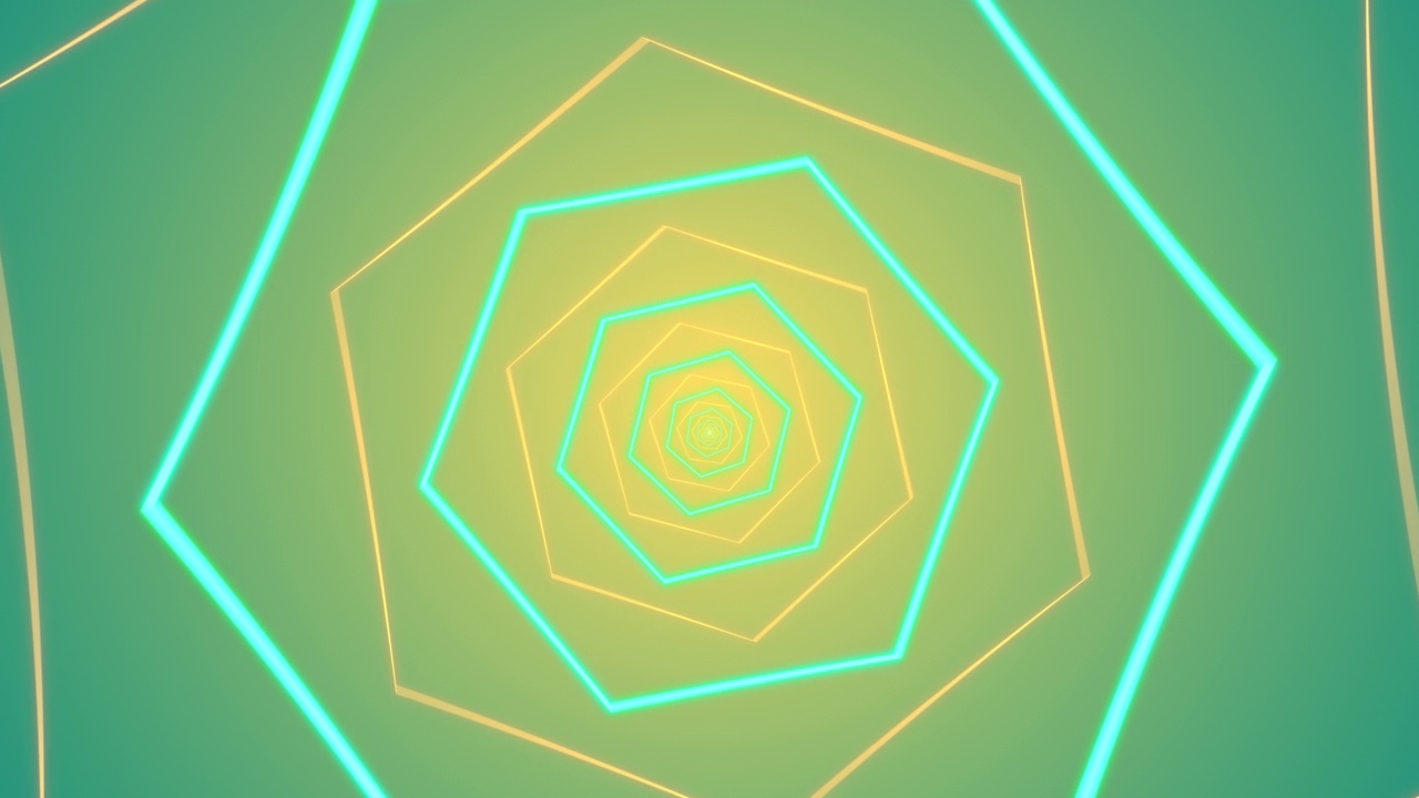 可循环抽象数字霓虹多边形隧道背景。4K未来主义闪闪发光的动画模式，前进与蓝色和黄色的颜色。技术和网络概念与复制空间。视频素材