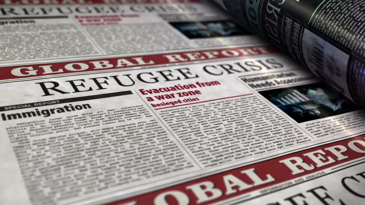 难民危机和人道主义援助报纸印刷视频素材
