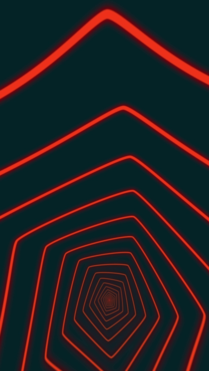摘要数字霓虹五边形隧道背景。垂直4K模糊未来闪闪发光的动画模式，向前移动的红色和绿色的颜色。科技与网络概念视频素材