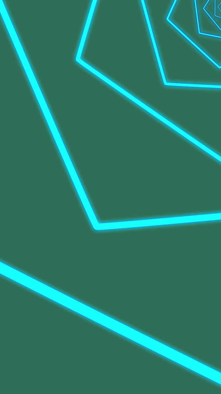 摘要数字霓虹五边形隧道背景。垂直4K模糊模式，向前移动，用青绿色和蓝色改变颜色。技术和网络概念与复制空间视频素材