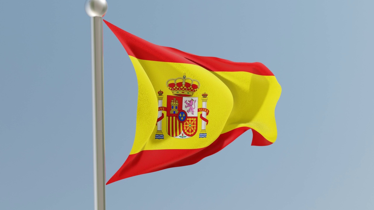 旗杆上的西班牙国旗。视频素材