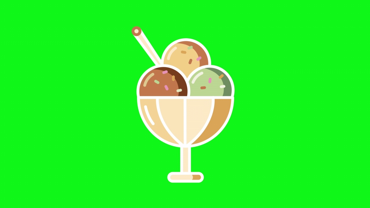 绿色背景上的三个冰淇淋球的4k卡通视频。视频下载