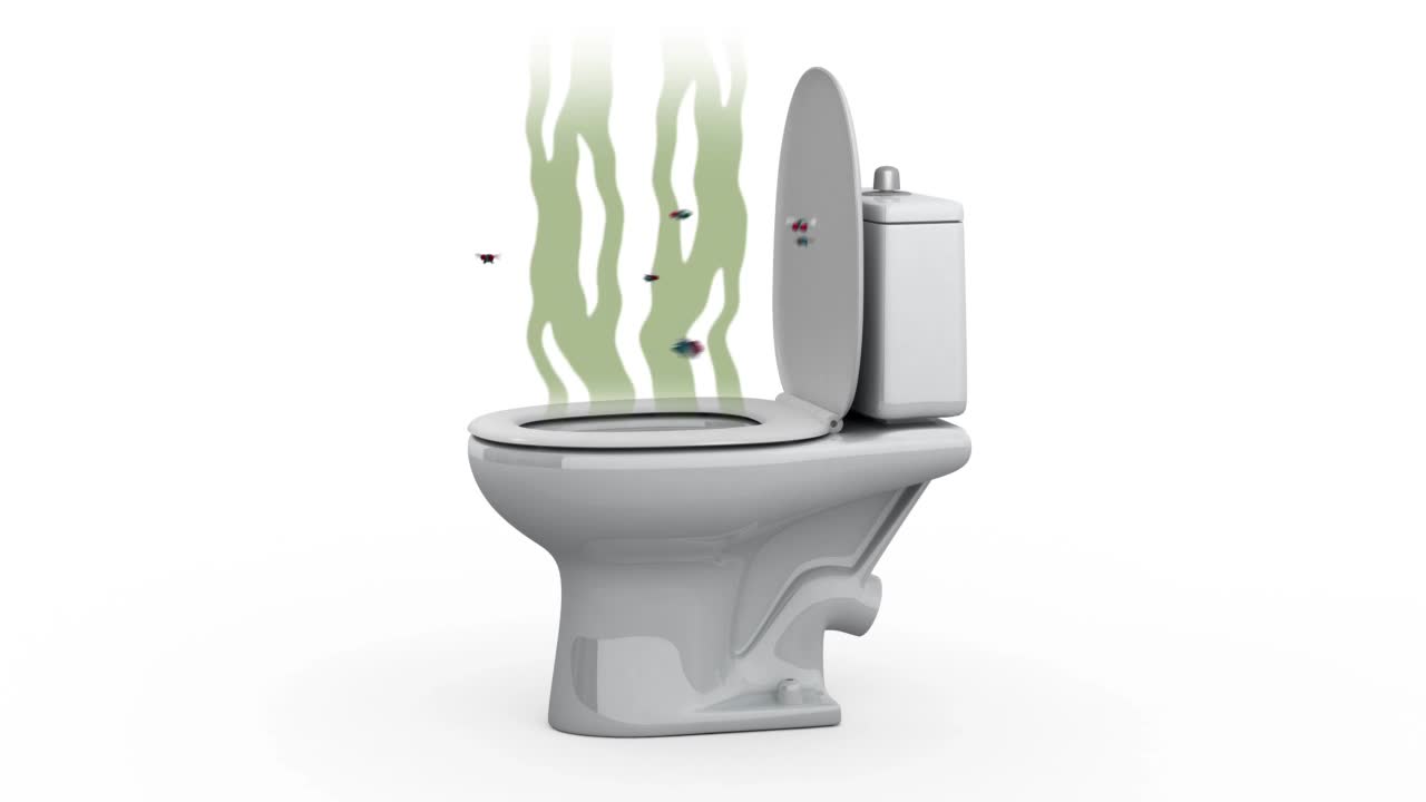 厕所里散发着恶臭。3D动画，alpha通道，可循环。视频下载