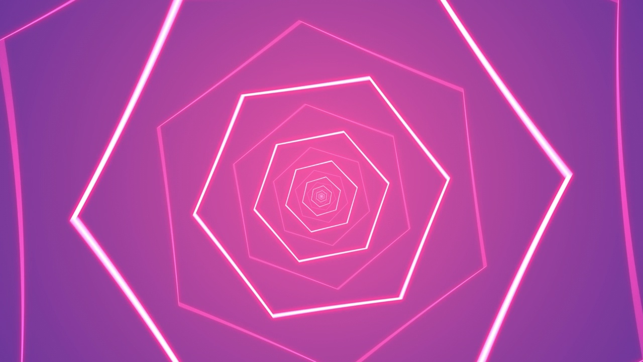 可循环抽象数字霓虹多边形隧道背景。4K未来主义闪闪发光的动画图案，前进与紫色和粉红色的颜色。技术和网络概念与复制空间。视频素材