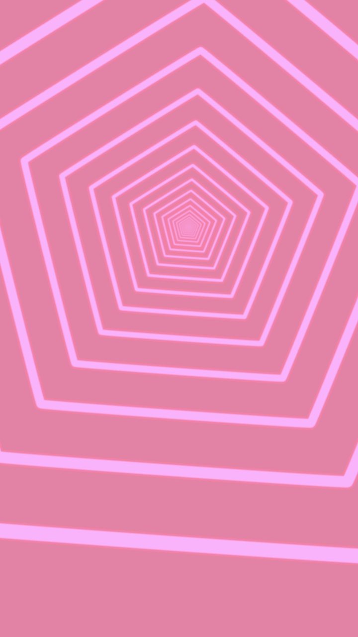 摘要数字霓虹五边形隧道背景。垂直4K模糊未来闪闪发光的动画模式，向前移动与粉红色的颜色。技术和网络概念与复制空间视频素材