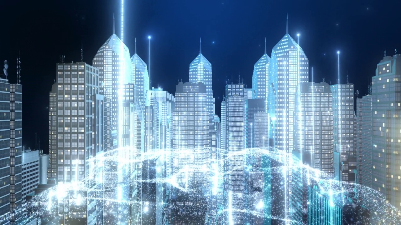 未来数字城市天际线。大数据、人工智能、物联网。3 d渲染。视频下载