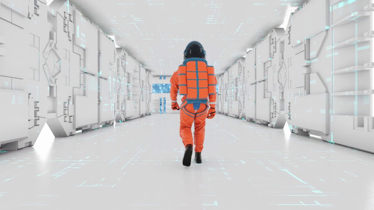 宇航员在太空舱里行走视频素材