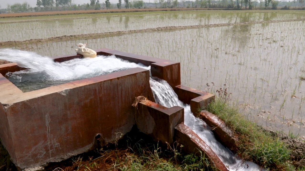 水通过管道从管井中涌出，用于农田灌溉视频素材