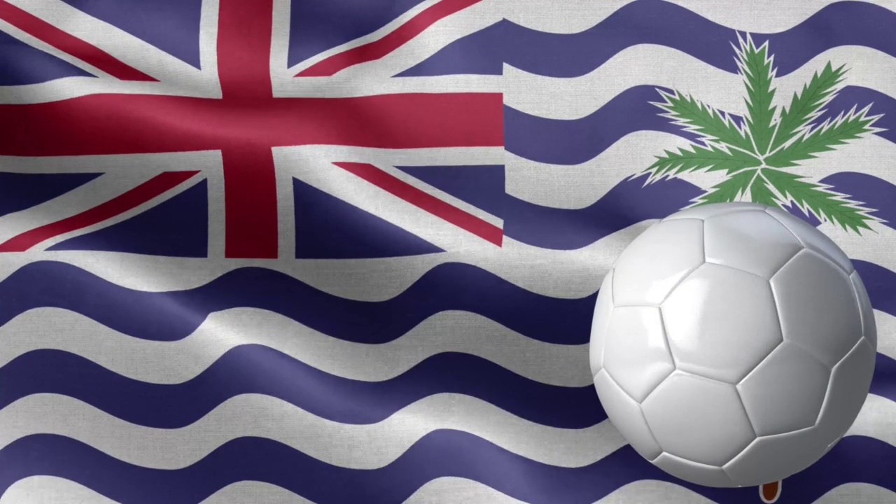 英属印度洋和足球的旗帜-英属印度洋领土旗帜高细节-国旗英属印度洋领土波浪图案循环元素-织物纹理和无尽循环-垂直旗帜-足球和旗帜视频下载