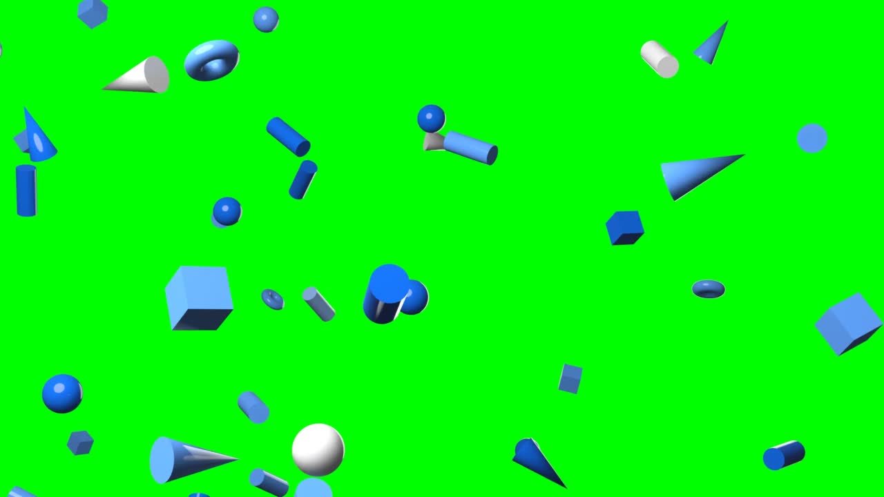 蓝色几何对象上的绿色色度键背景。视频素材