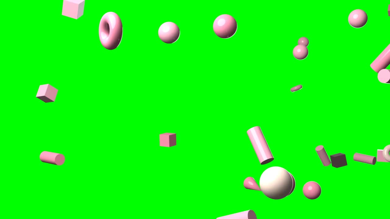 粉红色的几何对象上的绿色色度键背景。视频素材
