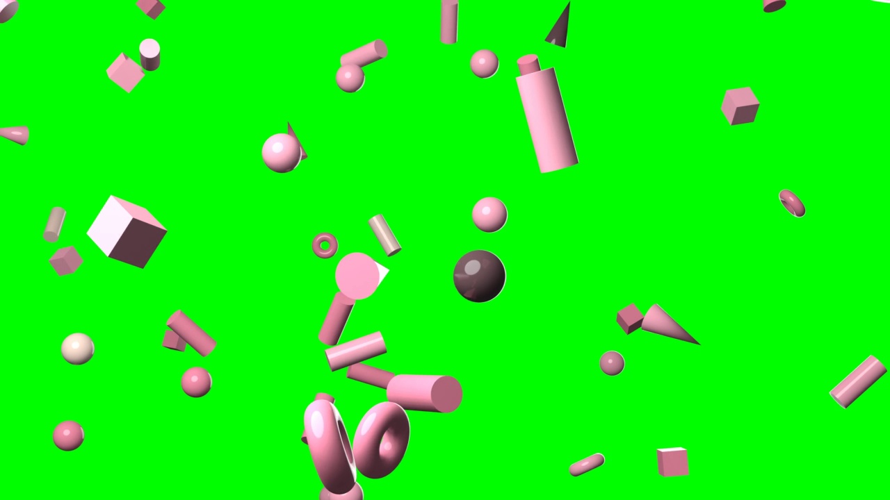 粉红色的几何对象上的绿色色度键背景。视频素材
