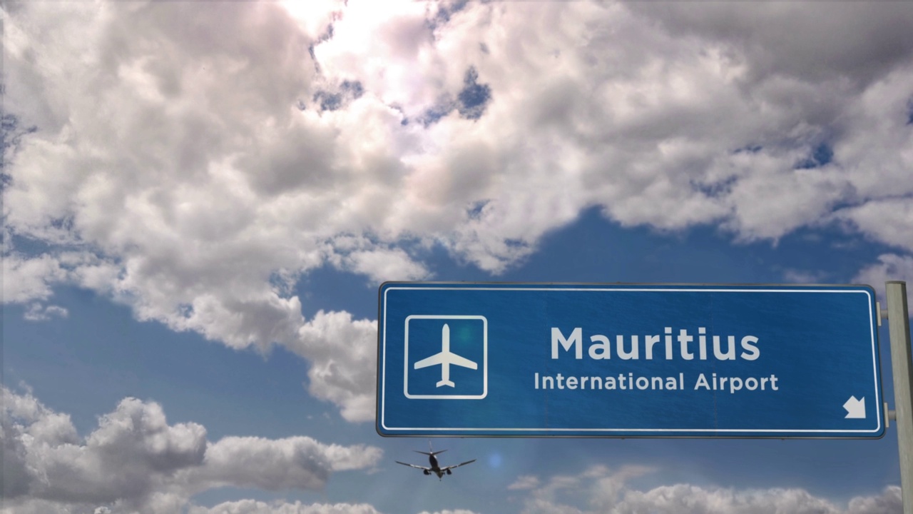 飞机在毛里求斯机场降落视频素材