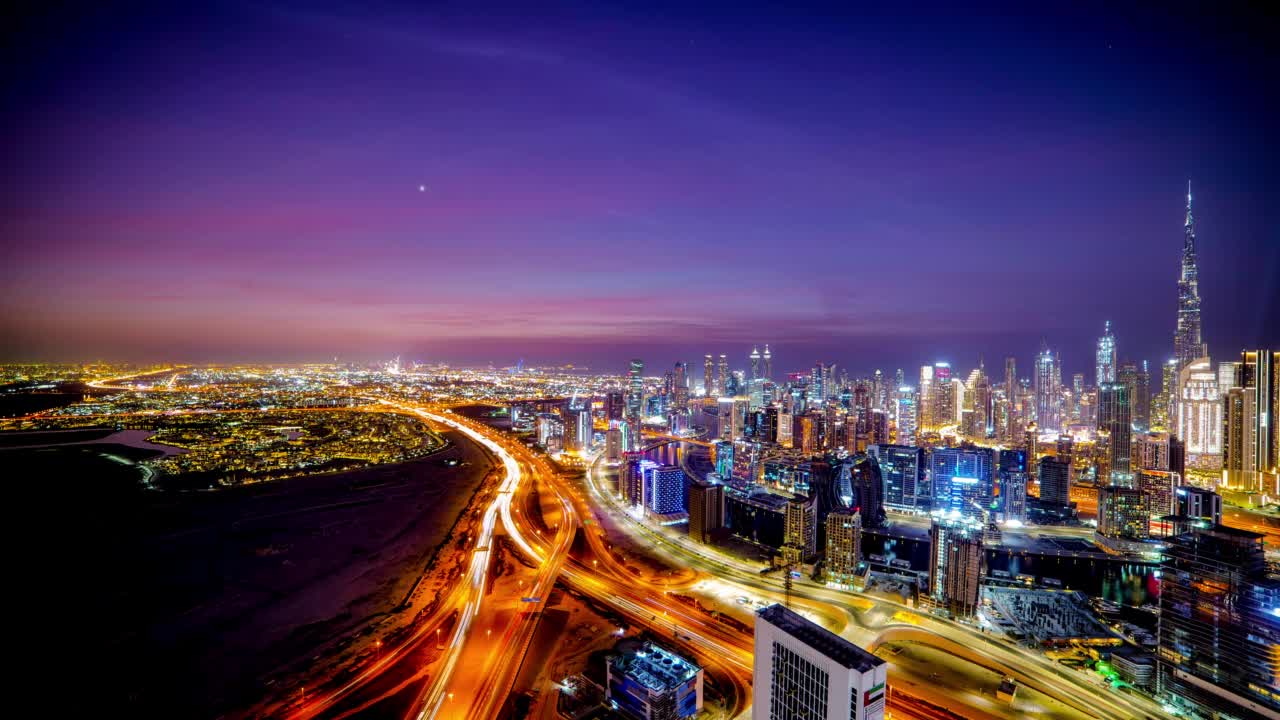 迪拜，阿拉伯联合酋长国:日落视频素材