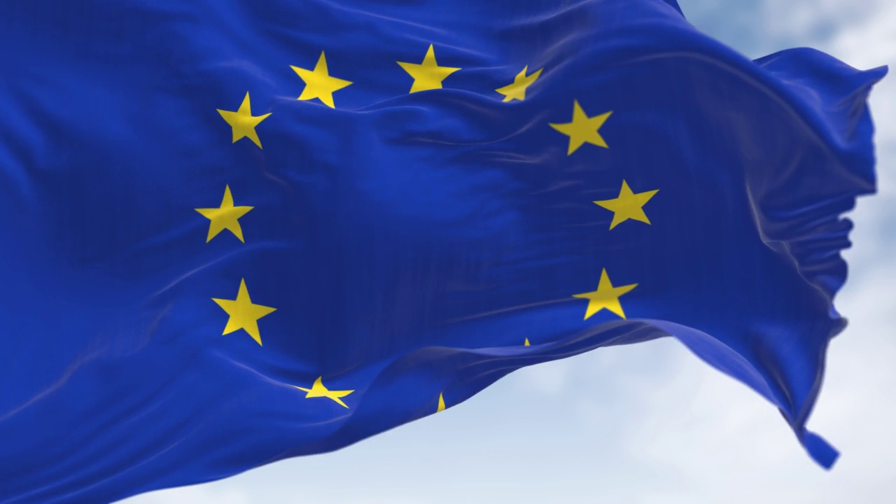 欧盟的旗帜在风中飘扬视频素材