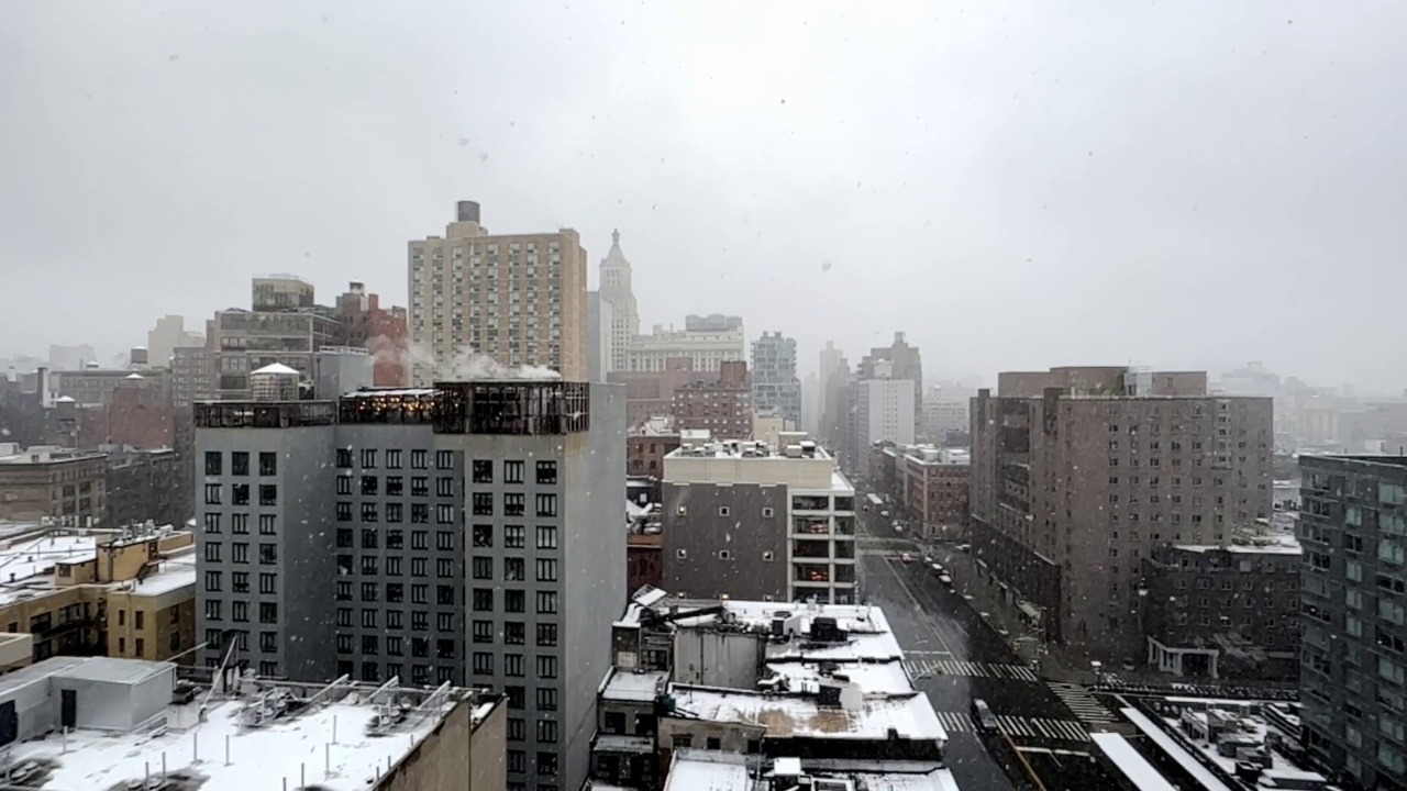 纽约下大雪的慢动作平移视频视频素材