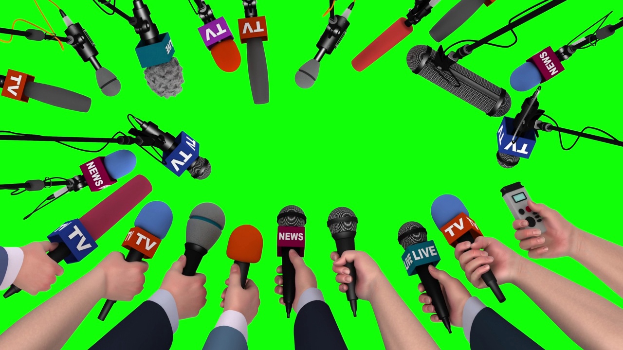 吊杆麦克风和手与麦克风上绿色，3D动画视频下载