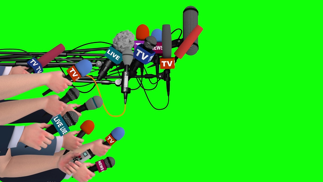 吊杆麦克风和手与麦克风在绿色屏幕，侧视图，3D视频素材