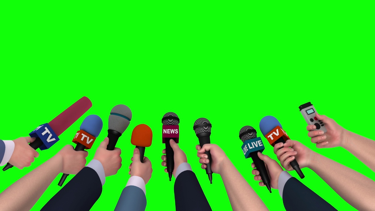 新闻发布会，绿色屏幕上手持麦克风，循环播放，3D视频素材