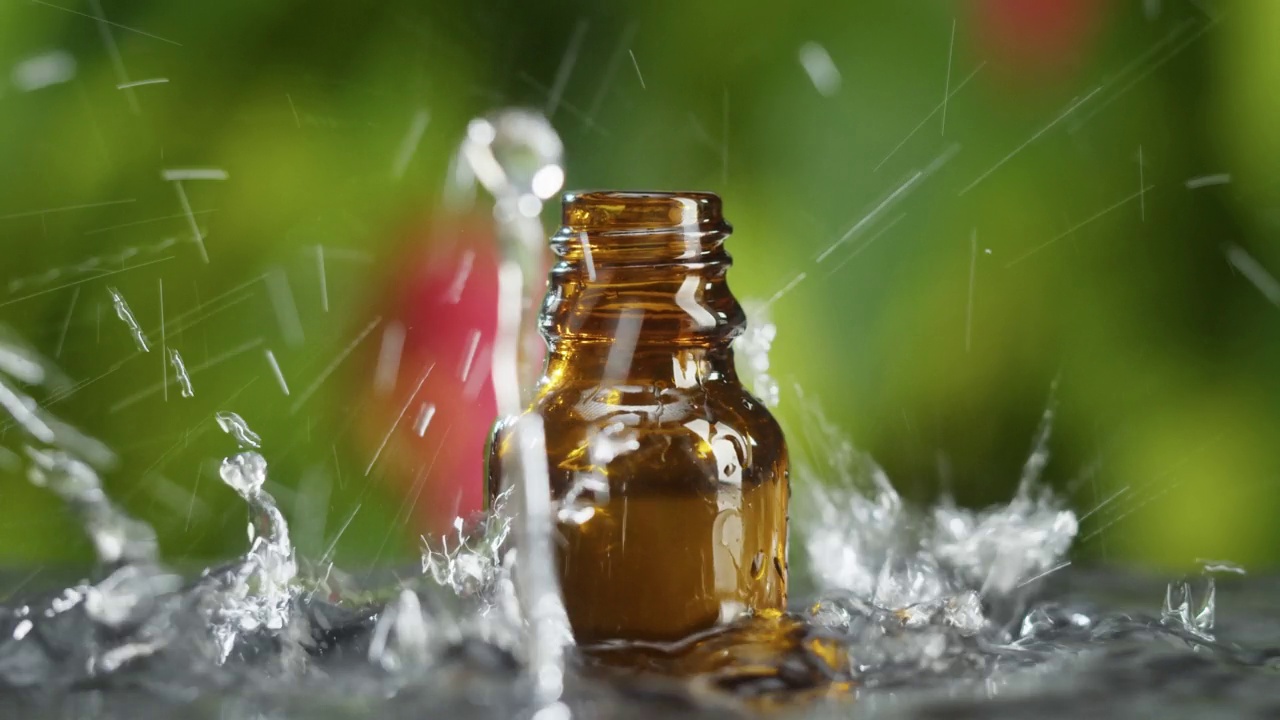 水滴落入瓶子里的水特写，下雨。新鲜的概念。自然和雨视频下载