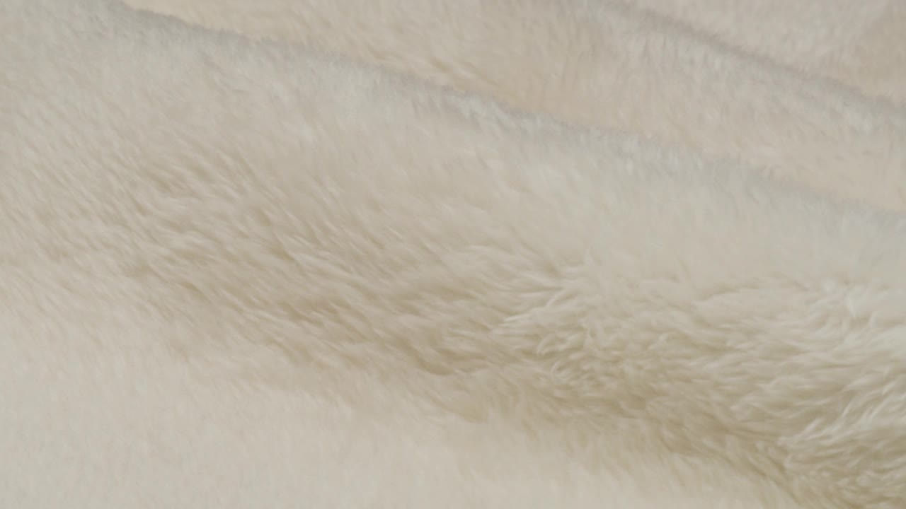 白色皮毛特写，羊毛。织物纹理背景。微距拍摄柔软的轻温布视频素材