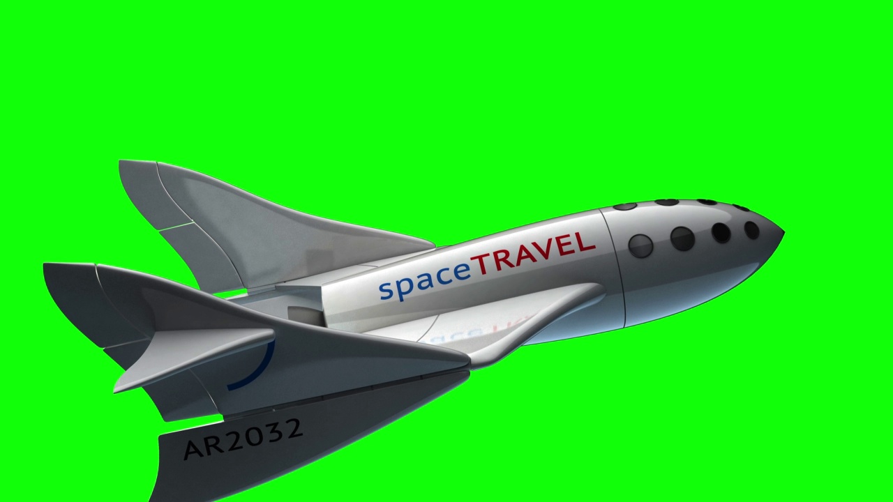绿色屏幕上的虚拟太空飞机，太空旅游飞船概念，3d动画。视频下载