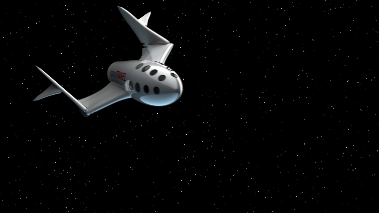 虚构的太空飞机飞往星球。太空旅游飞船的概念。3 d动画。视频下载