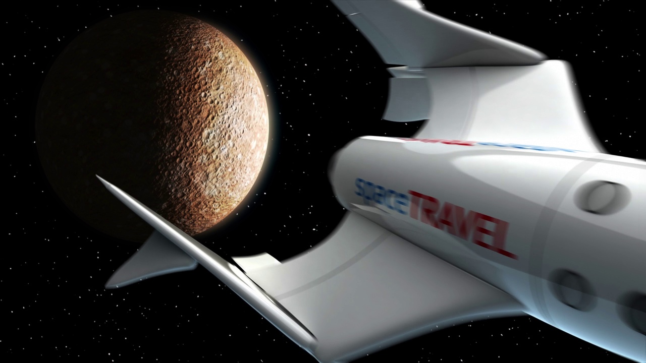 虚构的太空飞机从水星返回。太空旅游飞船的概念。3 d动画。行星的纹理是在图形编辑器中创建的，没有照片和其他图像。视频下载