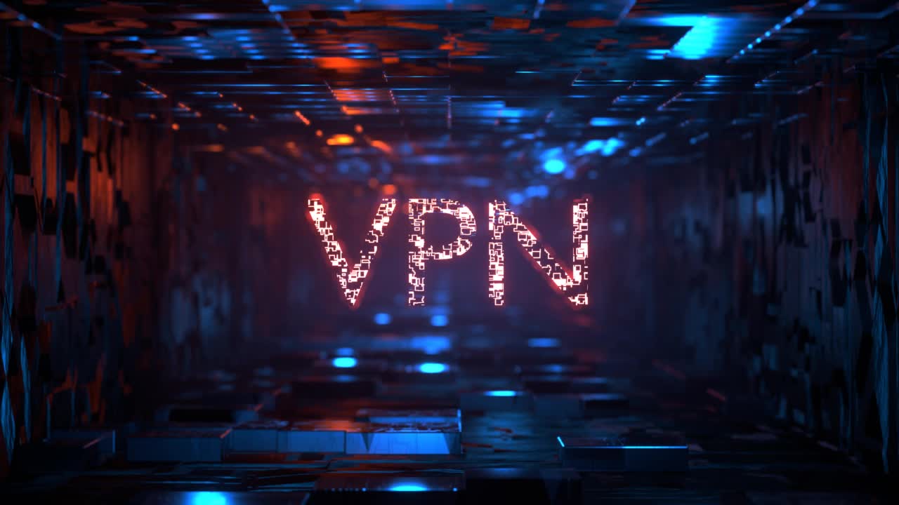 VPN的概念。虚拟专用网络。摄像机在隧道内旋转刻有VPN字样视频下载