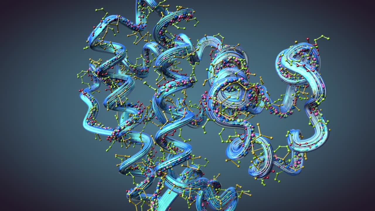 氨基酸链或称为蛋白质的生物分子- 3d插图视频下载