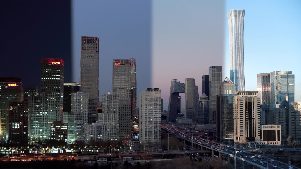 北京天际线和市中心鸟瞰图，白天和晚上视频素材