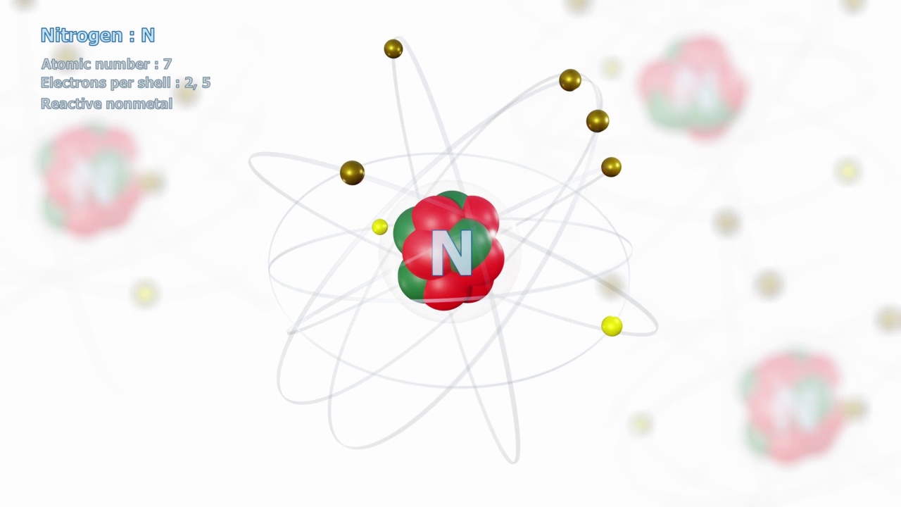 含7个电子的氮原子在无限轨道上与白色原子一起旋转视频下载