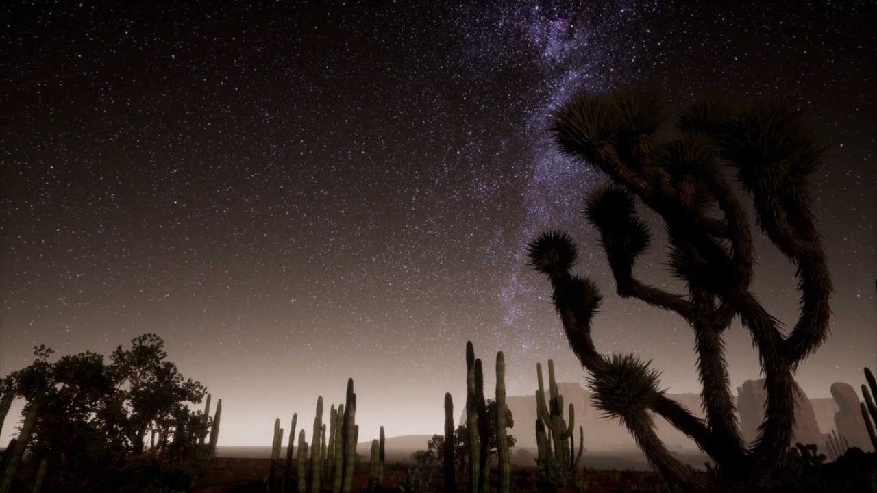 在银河星光下的月光下，死亡谷国家公园沙漠的超重力摄影视频素材