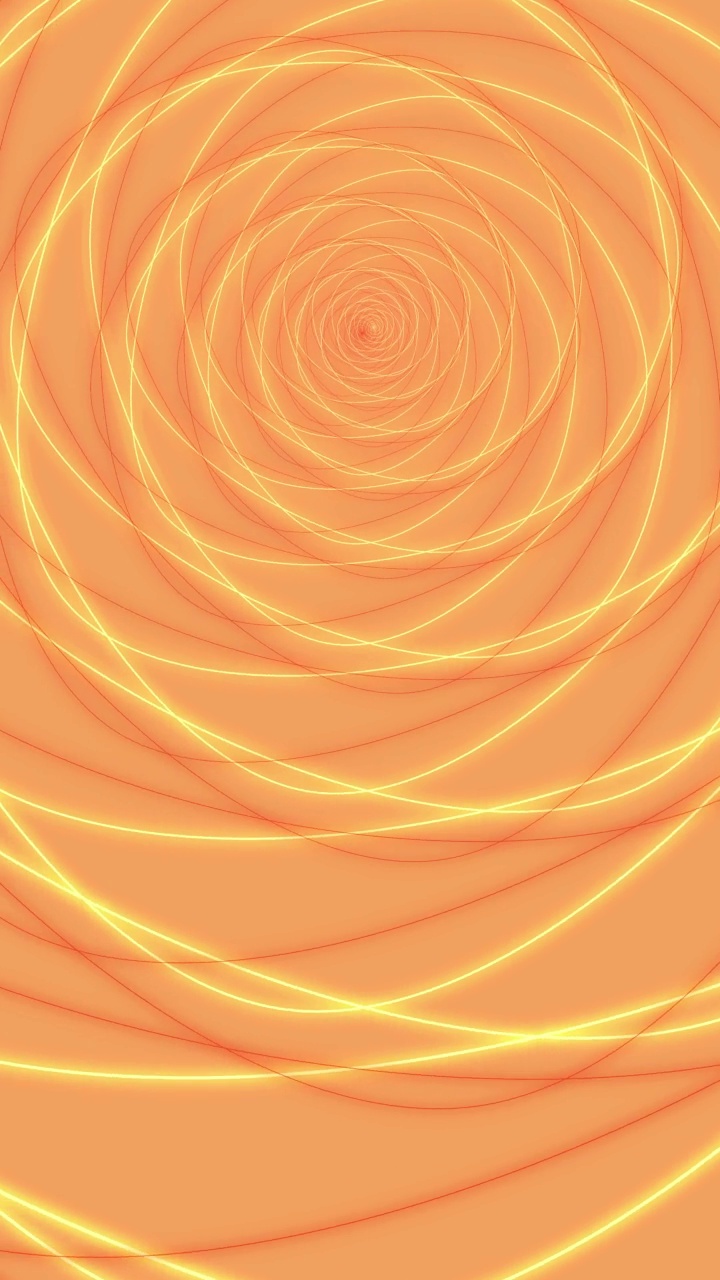 可循环抽象数字霓虹灯隧道背景。垂直的4K未来主义闪闪发光的动画模式，向前移动与橙色和黄色的颜色。技术和网络概念与拷贝空间。视频素材