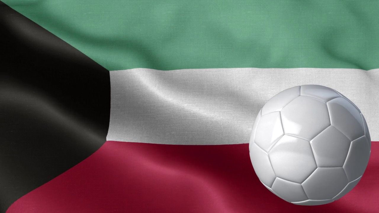 科威特国旗和足球-科威特国旗高细节-国旗科威特波浪图案循环元素-织物纹理和无尽循环-足球和旗帜视频下载