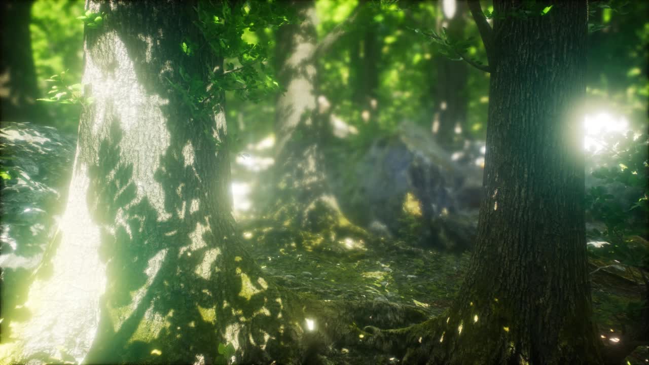 绿色森林中的阳光视频素材
