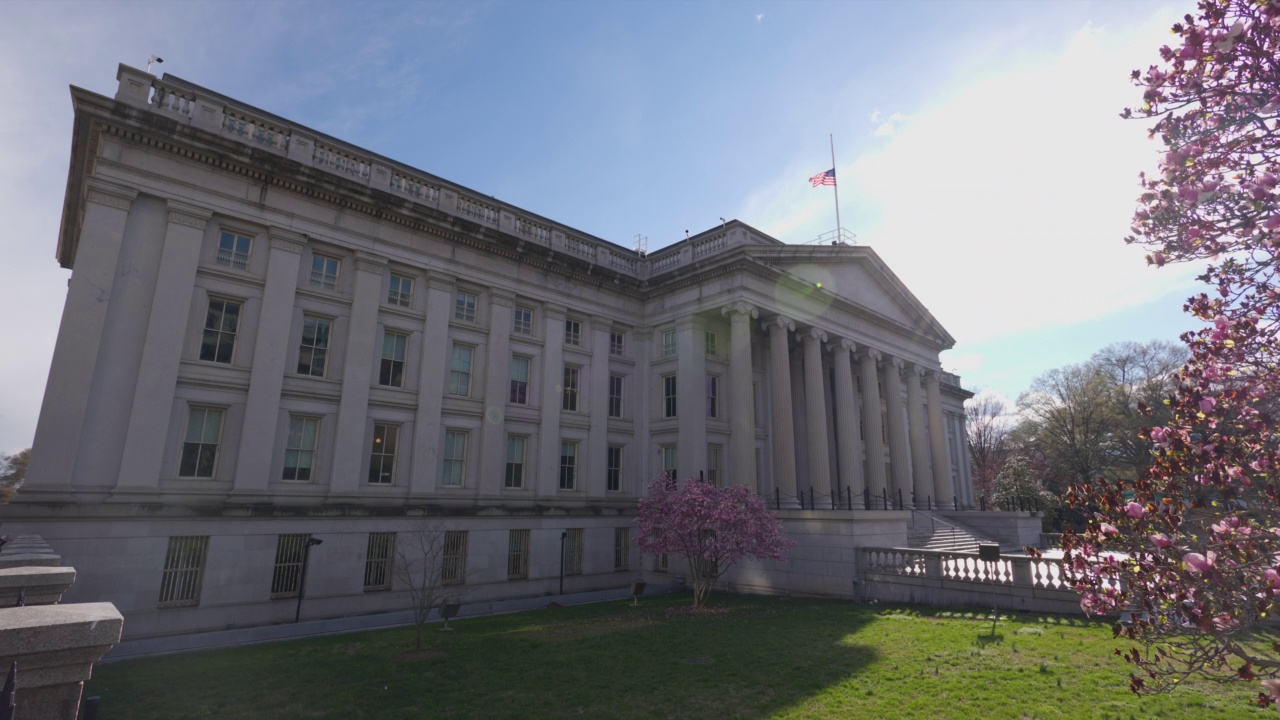美国财政部大楼-华盛顿特区-北区-春天视频素材