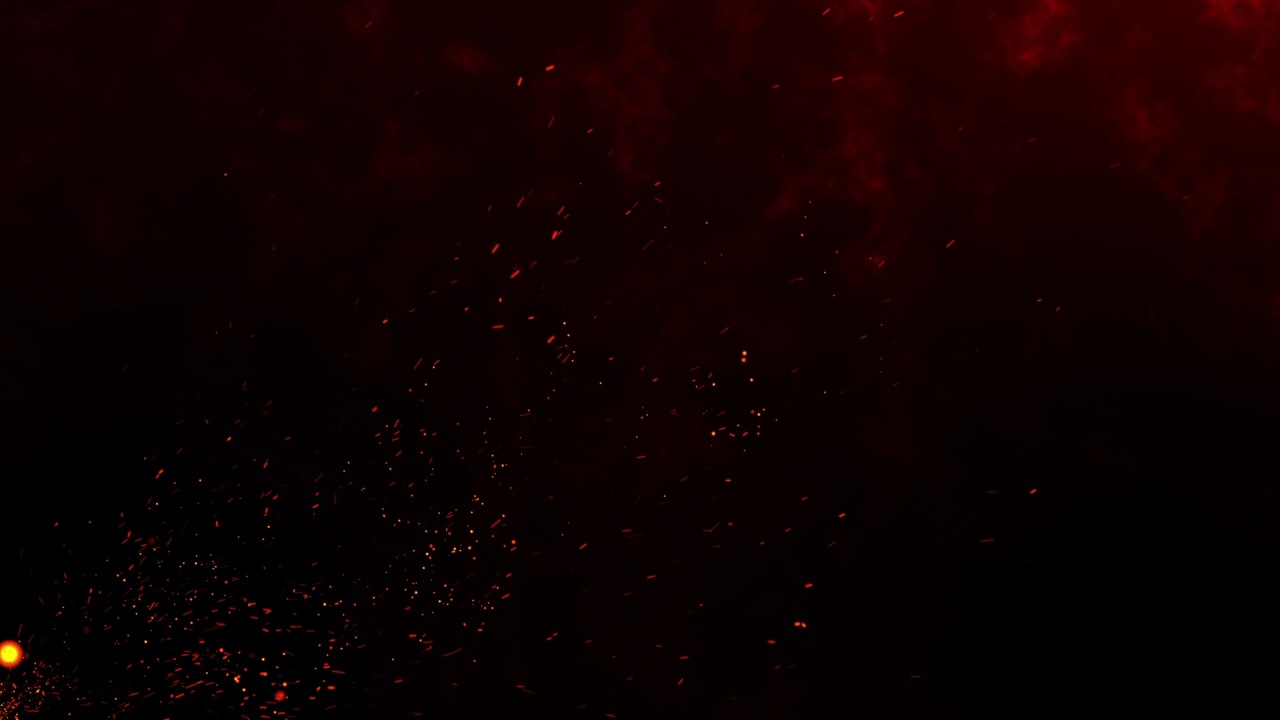 燃烧的红色炽热的火花从黑色背景的火上升。抽象火焰发光粒子的4k动画。视频素材