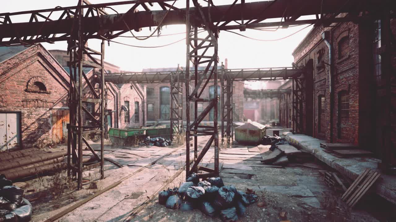 工厂里废弃的旧工业建筑视频素材