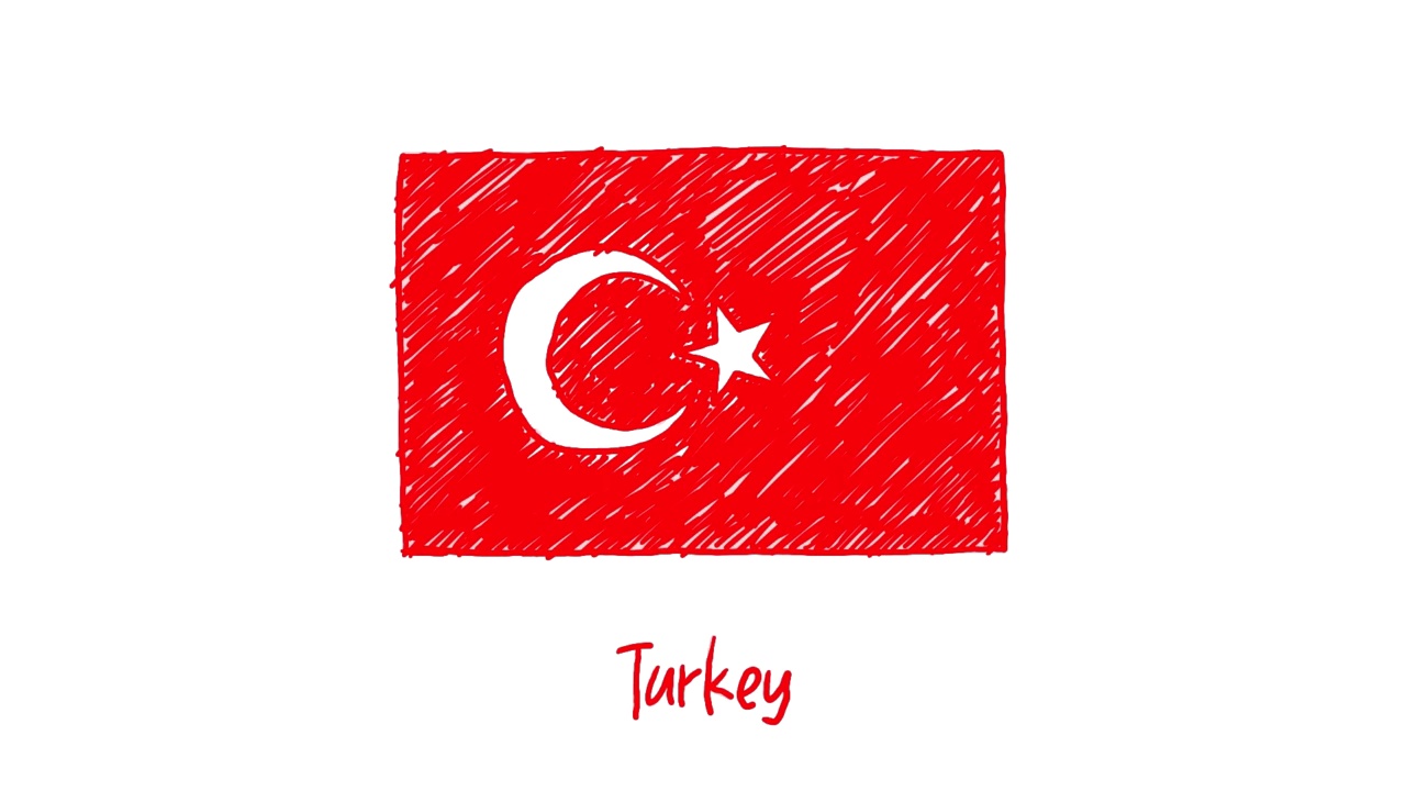 土耳其国旗标记白板或铅笔彩色素描循环动画视频下载