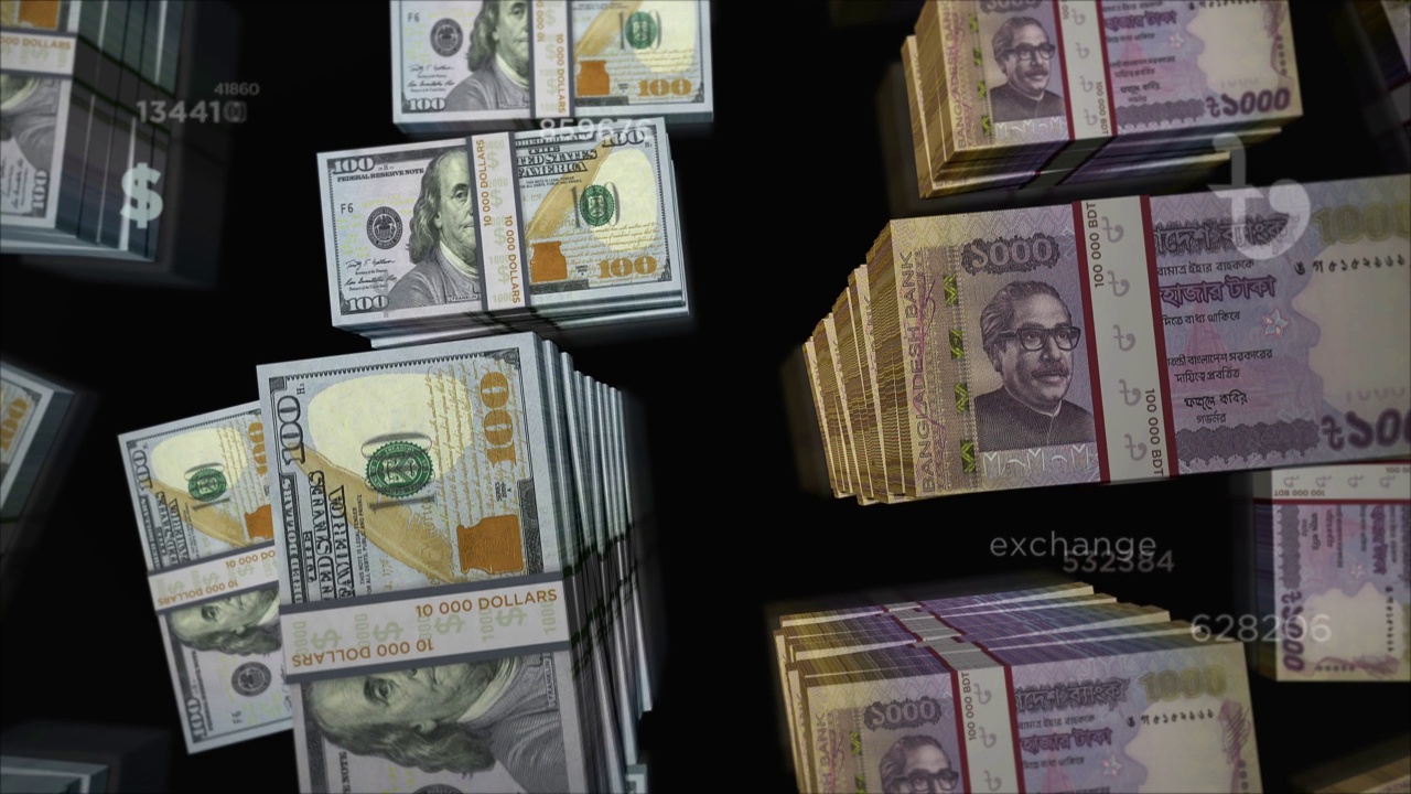 美元和孟加拉国塔卡货币兑换循环动画视频下载