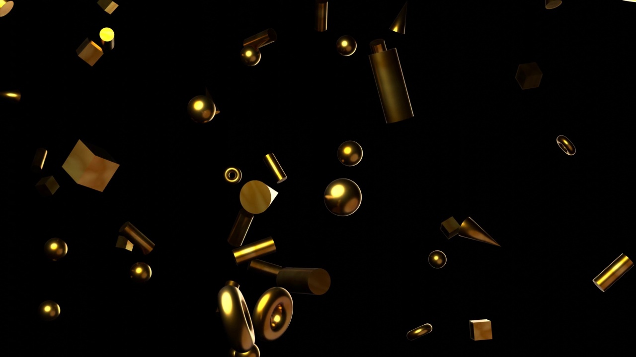 黑色背景上的金色几何物体。视频素材