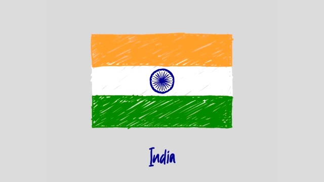 印度国旗标记白板或铅笔彩色素描循环动画视频下载