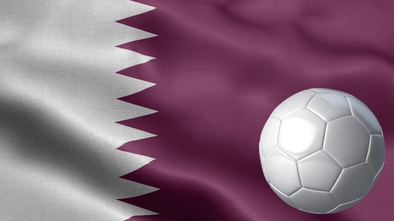 卡塔尔国旗和足球-卡塔尔国旗高细节-国旗卡塔尔波浪图案循环元素视频下载